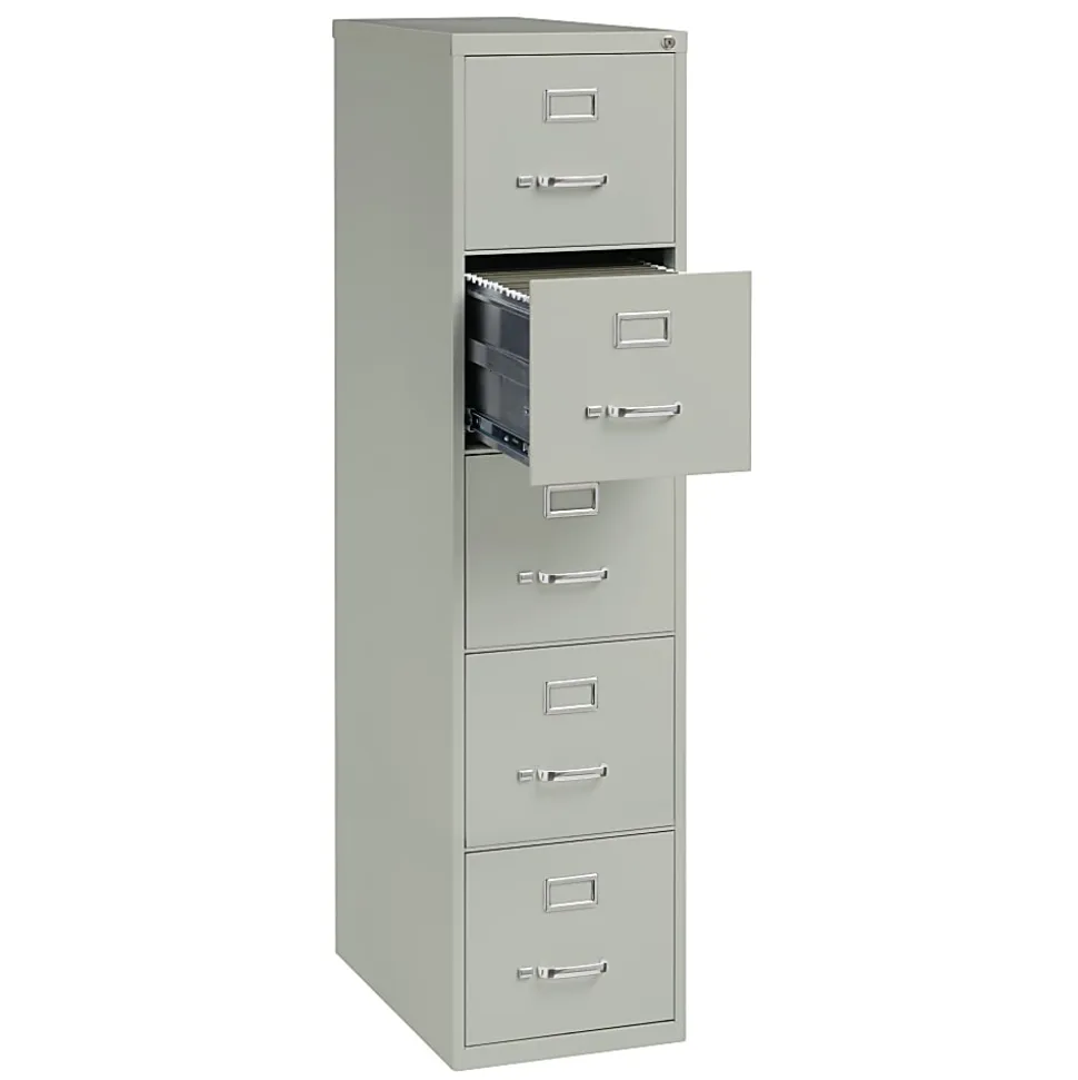WorkPro® 26-1/2”D Vertical 5-Drawer File Cabinet, Light Gray