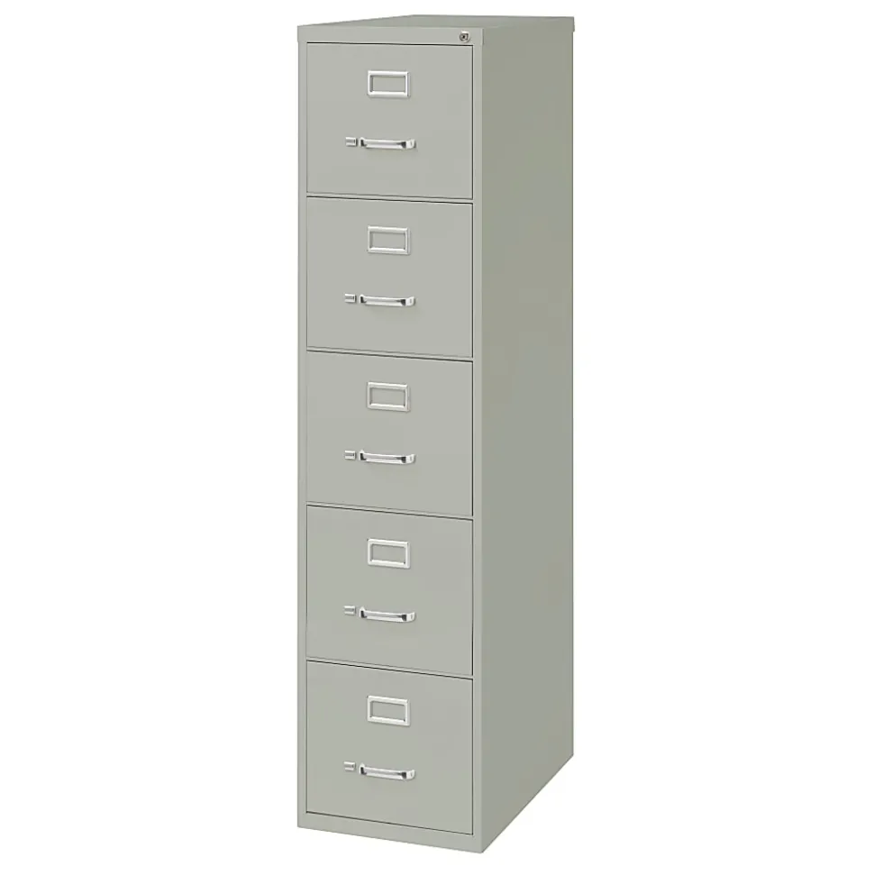 WorkPro® 26-1/2”D Vertical 5-Drawer File Cabinet, Light Gray