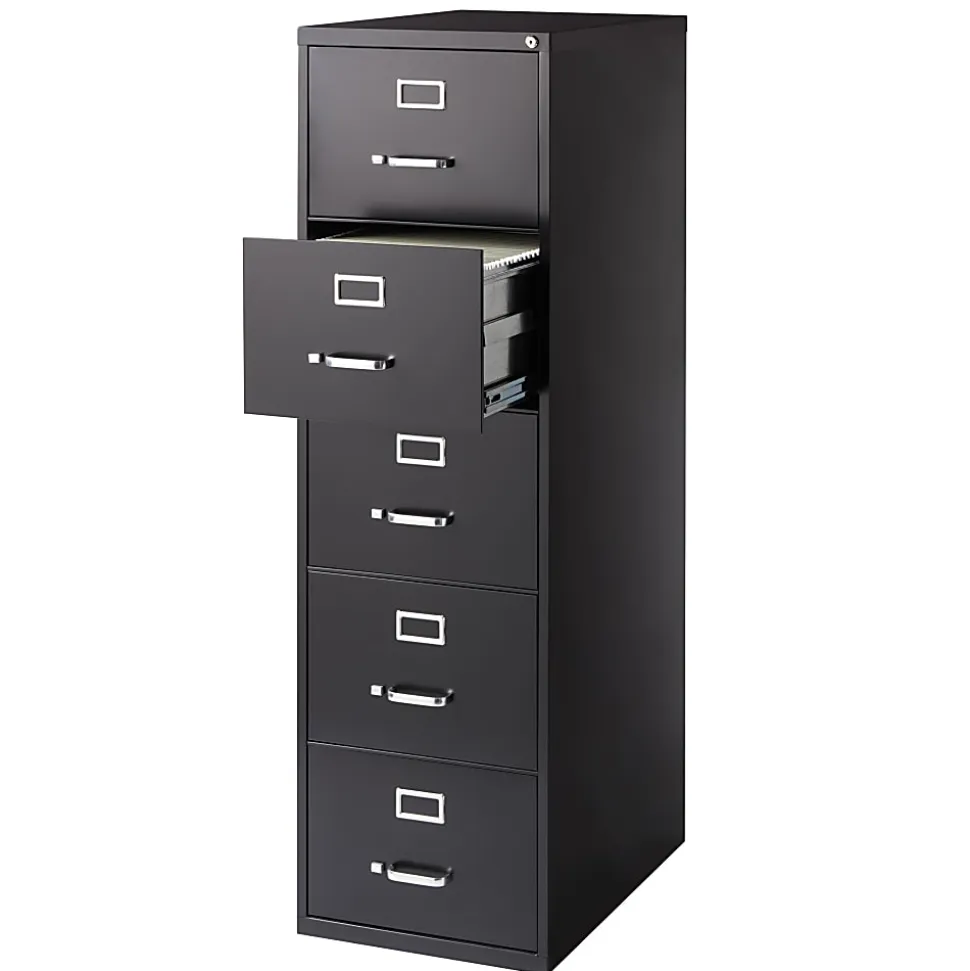 WorkPro® 26-1/2"D Vertical 5-Drawer Legal-Size File Cabinet, Black
