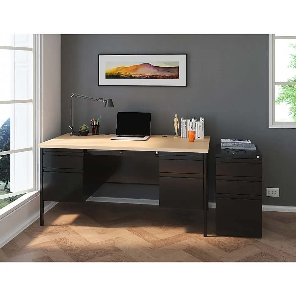 WorkPro 23"D Vertical 3-Drawer Letter-Size Mobile Pedestal File Cabinet, Metal, Black