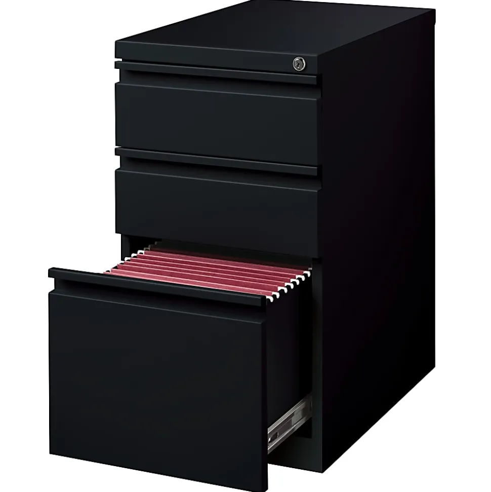 WorkPro 23"D Vertical 3-Drawer Letter-Size Mobile Pedestal File Cabinet, Metal, Black
