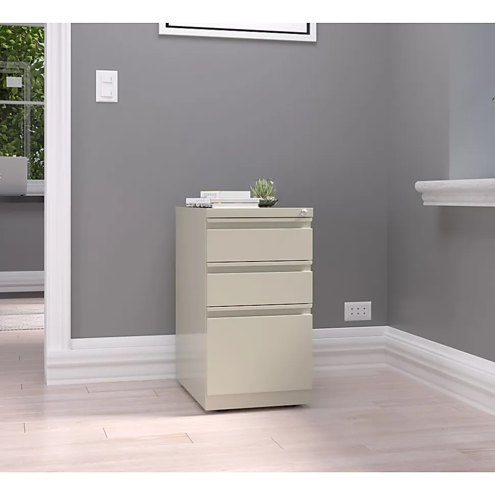 WorkPro 23"D Vertical 3-Drawer Letter-Size Mobile Pedestal File Cabinet, Metal, Putty