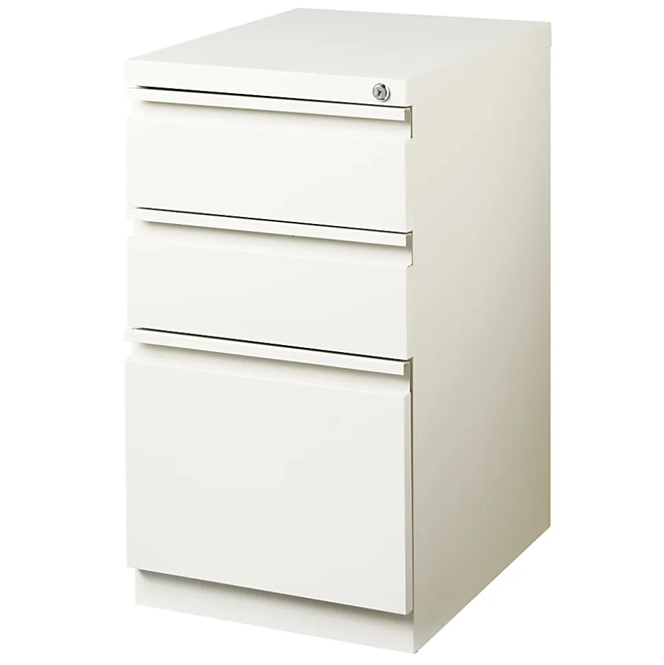 WorkPro® 20”D Vertical 3-Drawer Mobile Pedestal File Cabinet, White