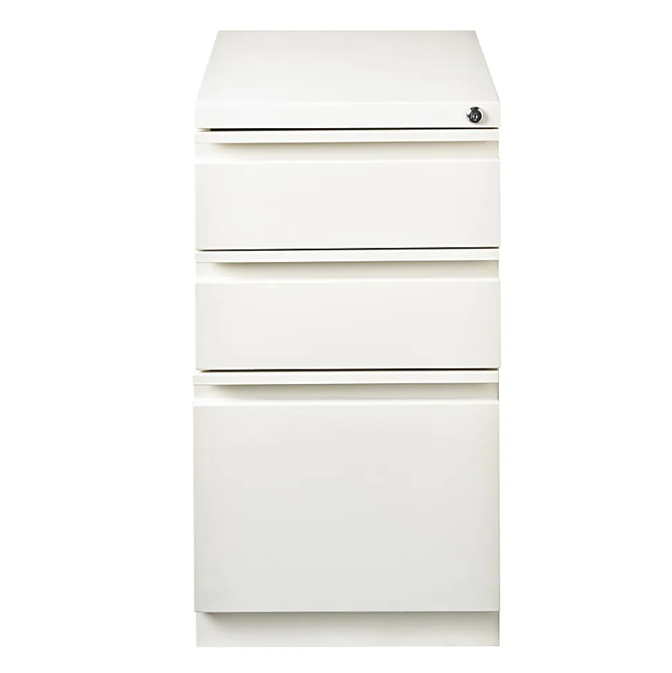 WorkPro® 20”D Vertical 3-Drawer Mobile Pedestal File Cabinet, White