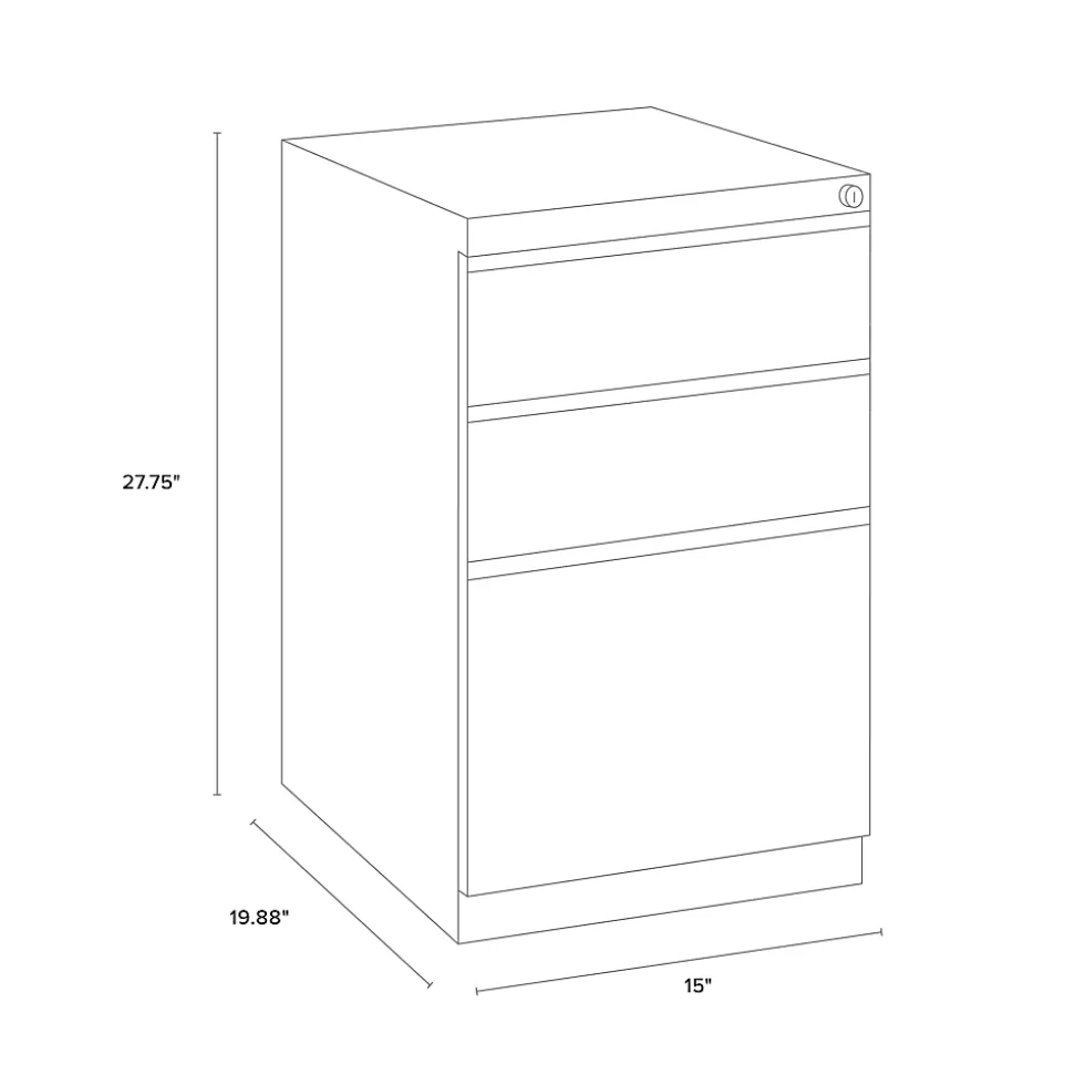 WorkPro® 20”D Vertical 3-Drawer Mobile Pedestal File Cabinet, White