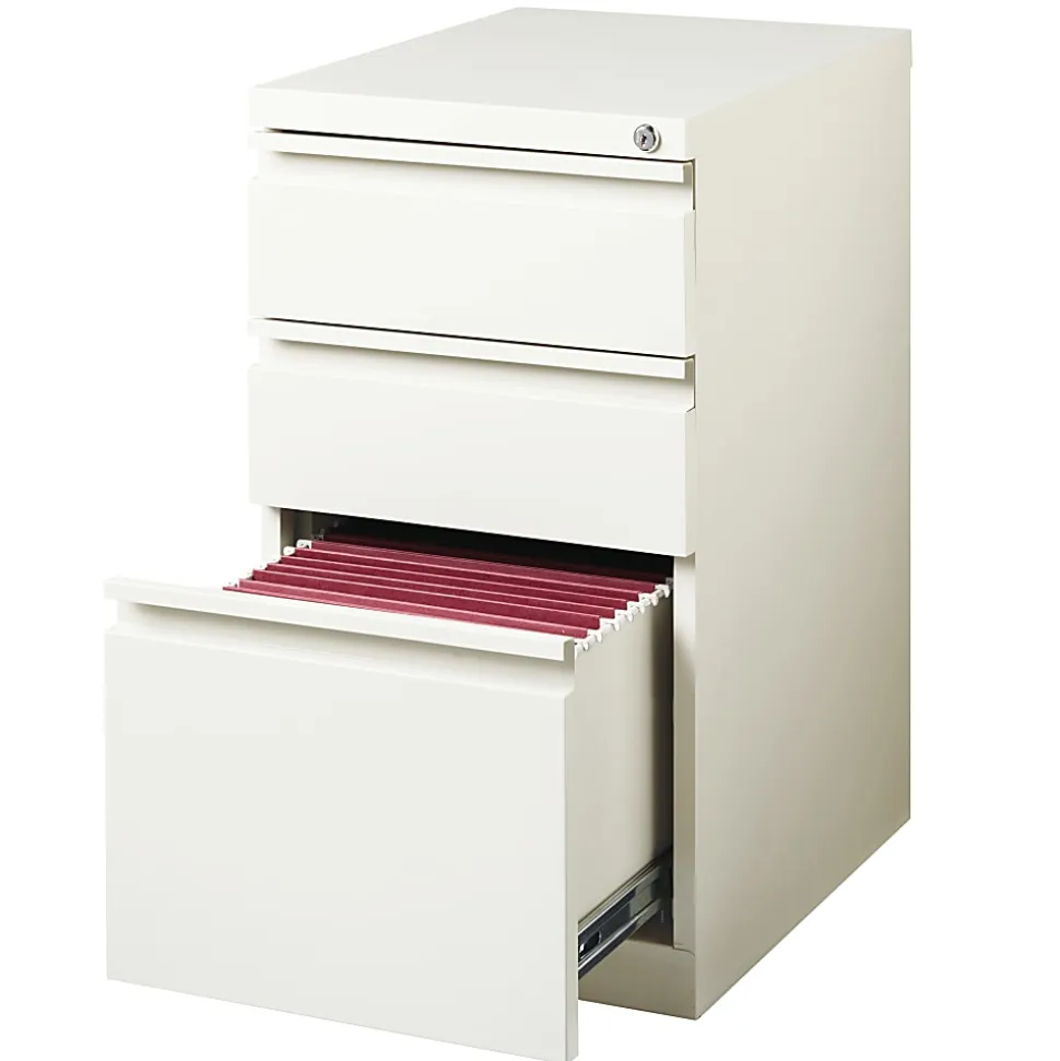 WorkPro® 20”D Vertical 3-Drawer Mobile Pedestal File Cabinet, White