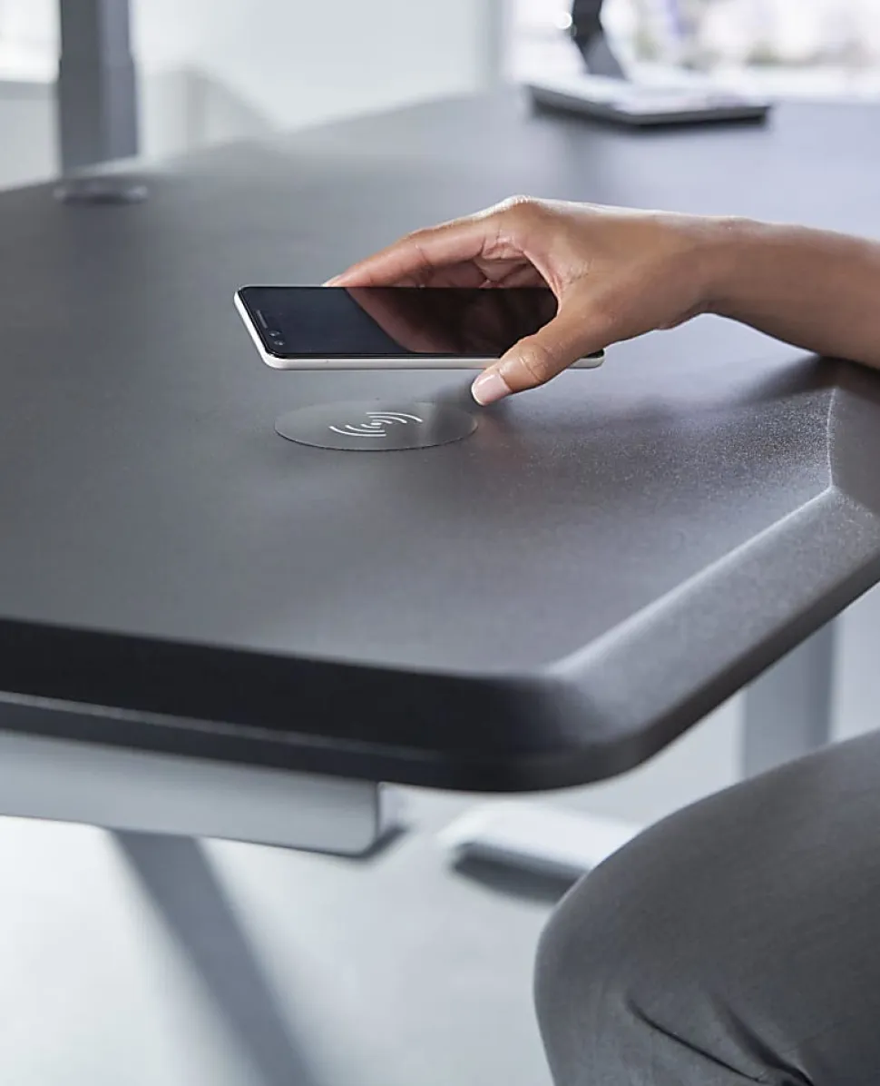 WorkPro® Electric 60"W Height-Adjustable Standing Desk with Wireless Charging, Black