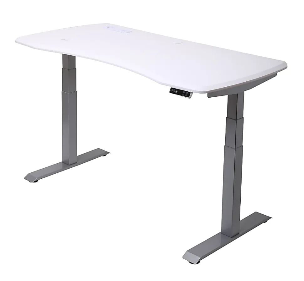 WorkPro® Electric 60"W Height-Adjustable Standing Desk with Wireless Charging, White