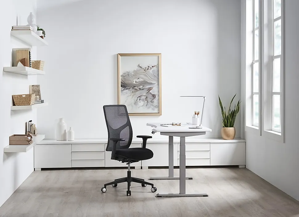 WorkPro® Electric 60"W Height-Adjustable Standing Desk with Wireless Charging, White