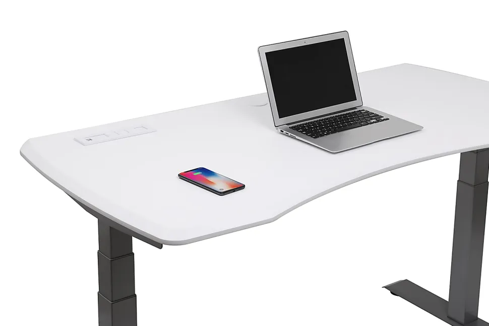WorkPro® Electric 60"W Height-Adjustable Standing Desk with Wireless Charging, White