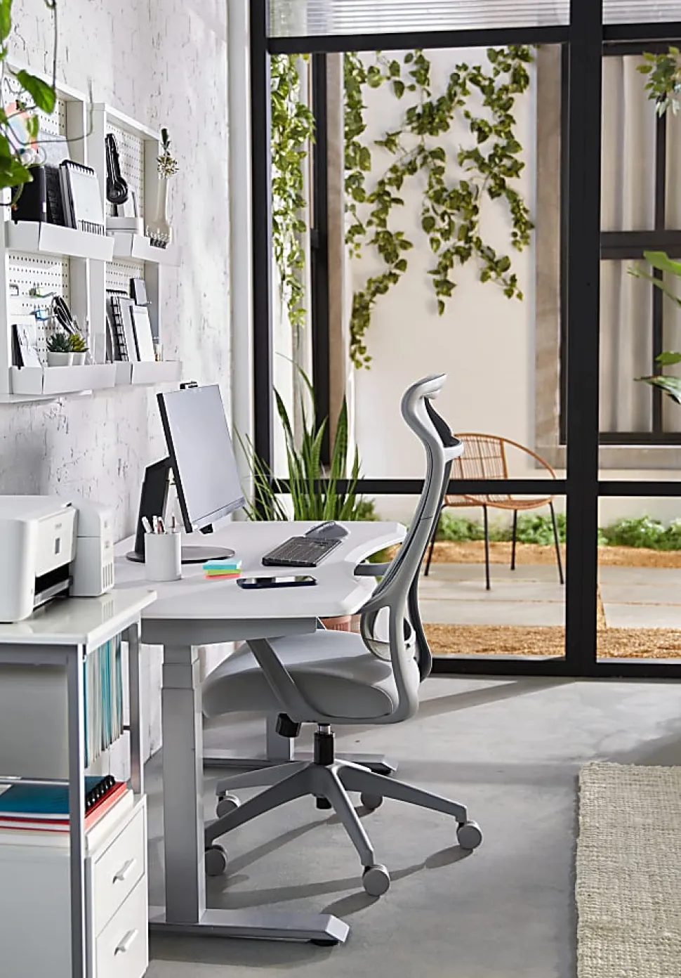 WorkPro® Electric 60"W Height-Adjustable Standing Desk with Wireless Charging, White