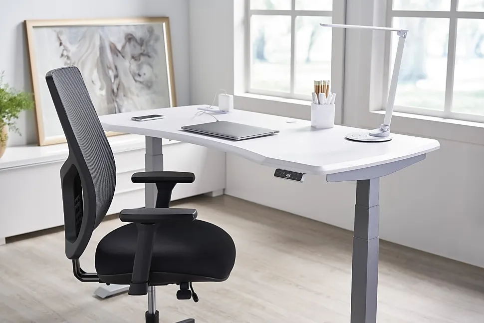 WorkPro® Electric 60"W Height-Adjustable Standing Desk with Wireless Charging, White