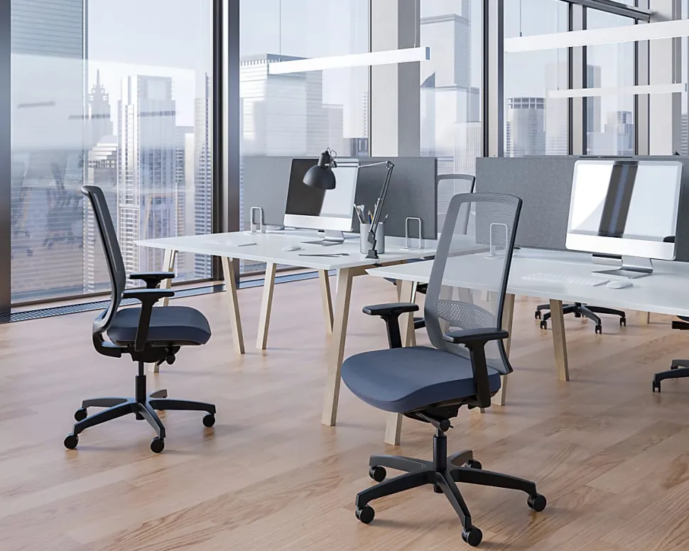 WorkPro® Expanse Series Multifunction Ergonomic Mesh/Fabric High-Back Executive Chair, Black/Black, BIFMA Compliant