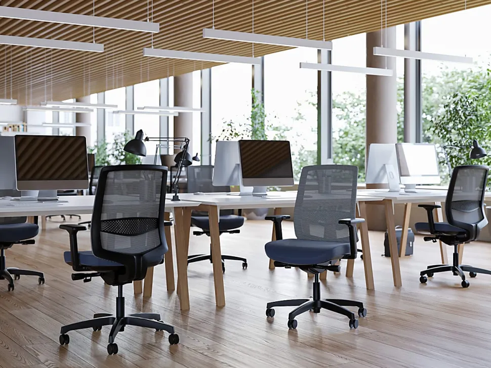 WorkPro® Expanse Series Multifunction Ergonomic Mesh/Fabric High-Back Executive Chair, Black/Gray, BIFMA Compliant