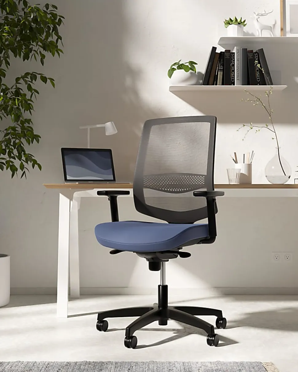 WorkPro® Expanse Series Multifunction Ergonomic Mesh/Fabric High-Back Executive Chair, Black/Blue, BIFMA Compliant