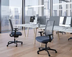WorkPro® Expanse Series Multifunction Ergonomic Mesh/Fabric High-Back Executive Chair, Black/Blue, BIFMA Compliant