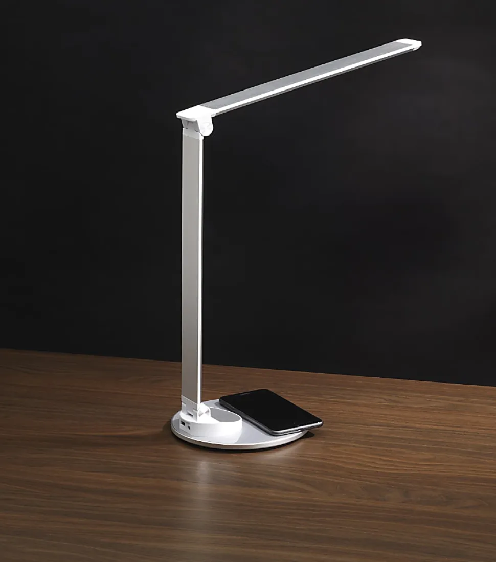 WorkPro™ LED USB Desk Lamp with Wireless Charger, 16-1/2"H, White/Silver