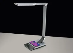 WorkPro™ LED USB Desk Lamp with Wireless Charger and Timer, 17-1/2"H, Brushed Metal/Gray