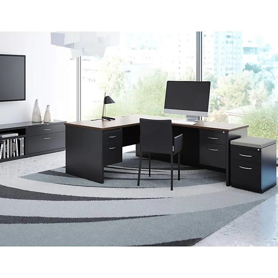 WorkPro® Modular 66”W Left-Pedestal Computer Desk, Charcoal/Mahogany