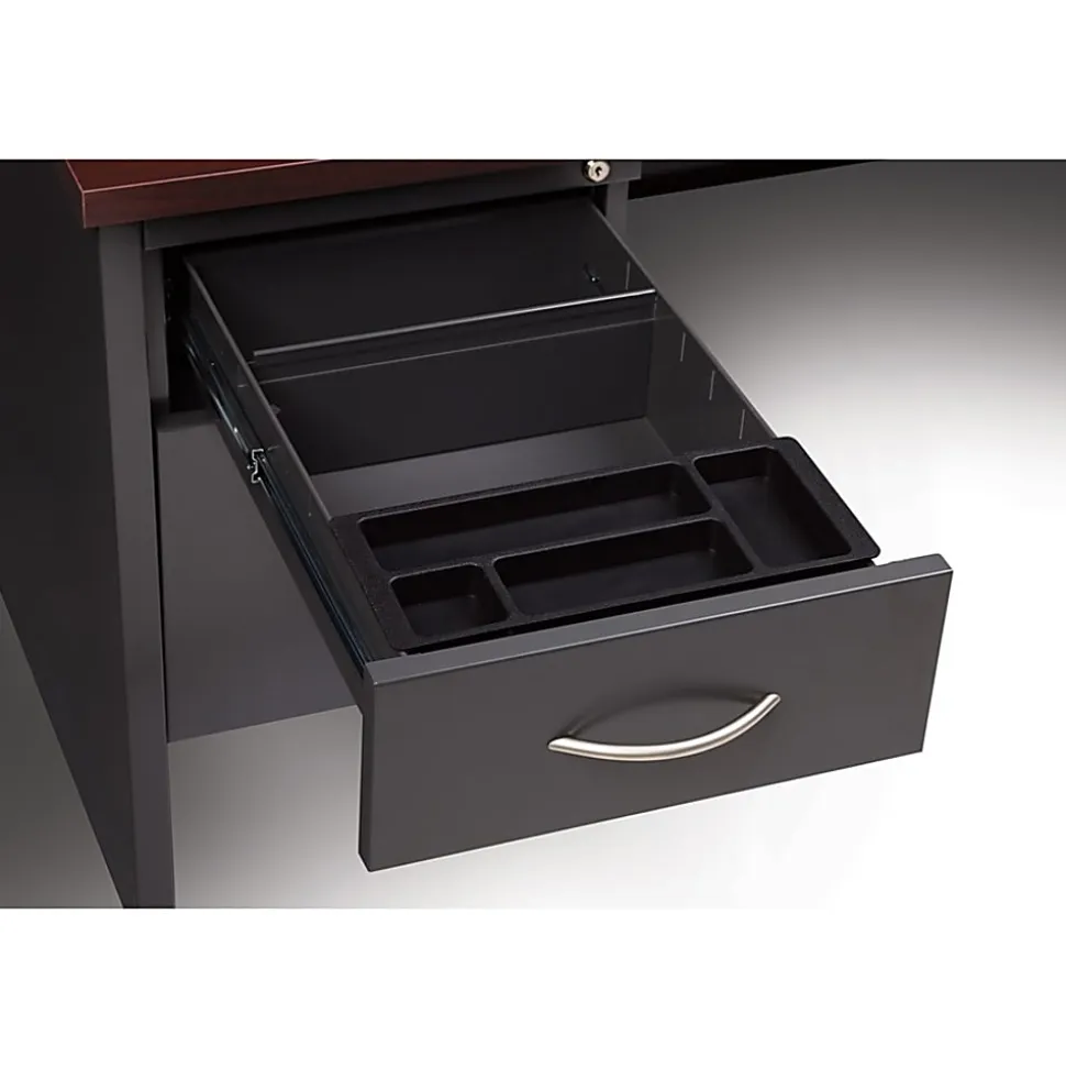 WorkPro® Modular 66”W Left-Pedestal Computer Desk, Charcoal/Mahogany
