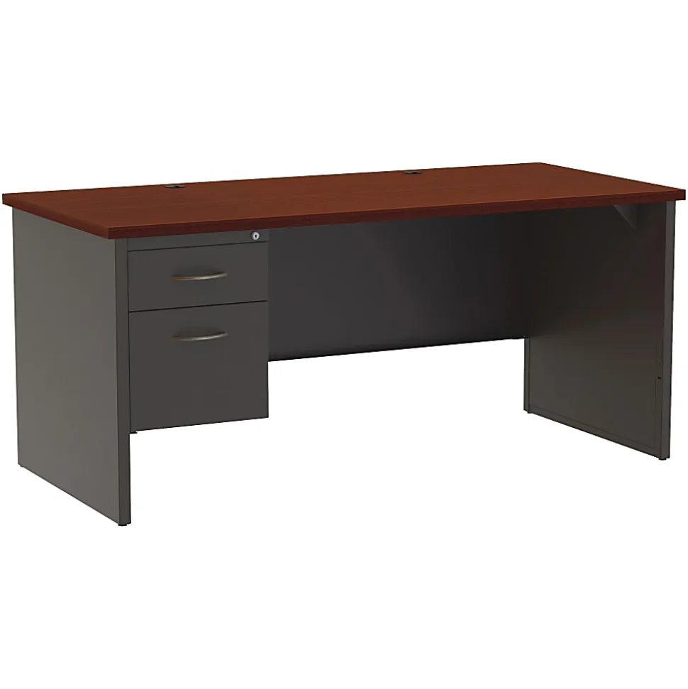 WorkPro® Modular 66”W Left-Pedestal Computer Desk, Charcoal/Mahogany