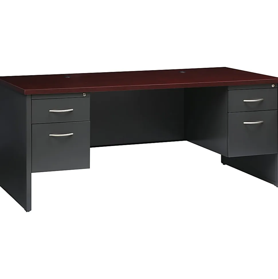 WorkPro® Modular 72"W x 36"D Double-Pedestal Computer Desk, Charcoal/Mahogany