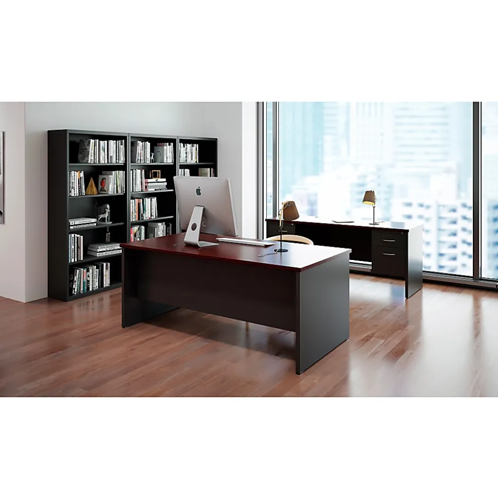 WorkPro® Modular 72"W x 36"D Double-Pedestal Computer Desk, Charcoal/Mahogany