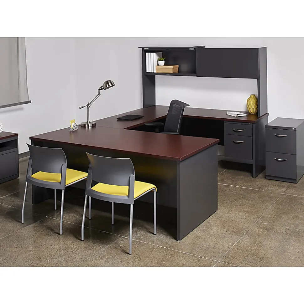 WorkPro® Modular 72"W x 36"D Double-Pedestal Computer Desk, Charcoal/Mahogany