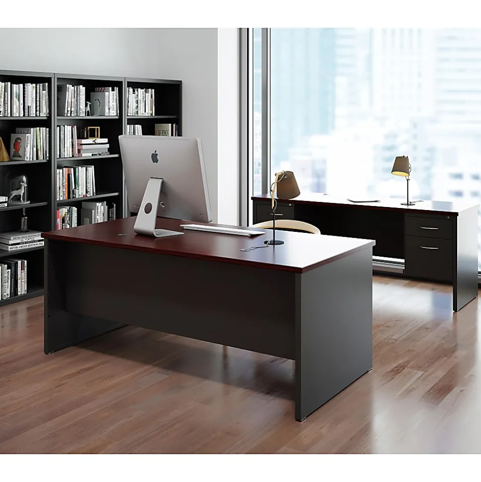 WorkPro® Modular 72"W x 36"D Double-Pedestal Computer Desk, Charcoal/Mahogany