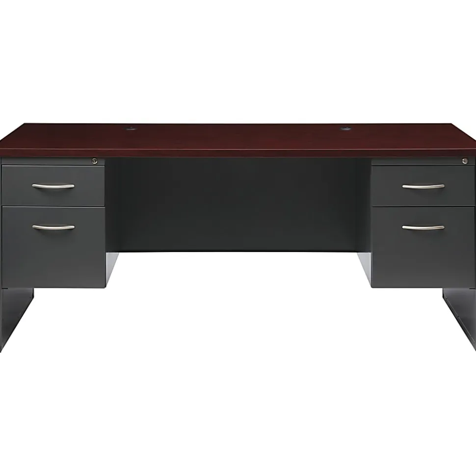 WorkPro® Modular 72"W x 36"D Double-Pedestal Computer Desk, Charcoal/Mahogany