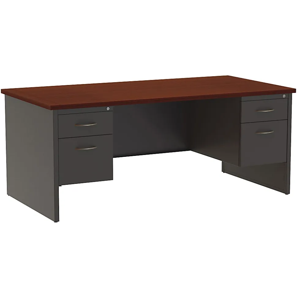 WorkPro® Modular 72"W x 36"D Double-Pedestal Computer Desk, Charcoal/Mahogany