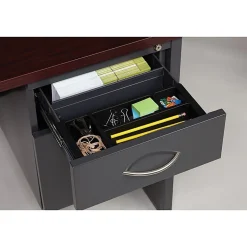 WorkPro® Modular 60"W x 24"D Double-Pedestal Computer Desk, Charcoal/Mahogany