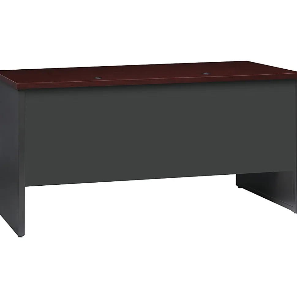 WorkPro® Modular 60"W x 24"D Double-Pedestal Computer Desk, Charcoal/Mahogany