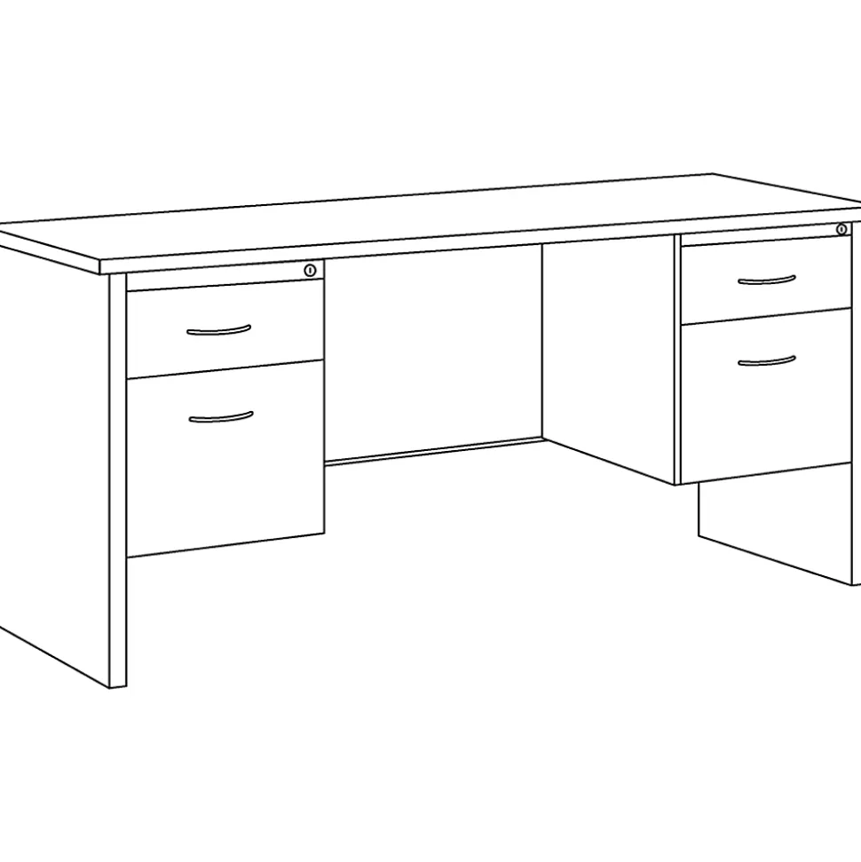 WorkPro® Modular 60"W x 24"D Double-Pedestal Computer Desk, Charcoal/Mahogany