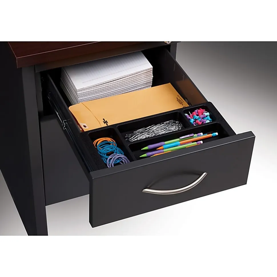 WorkPro® Modular 60"W x 30"D Double-Pedestal Computer Desk, Charcoal/Mahogany
