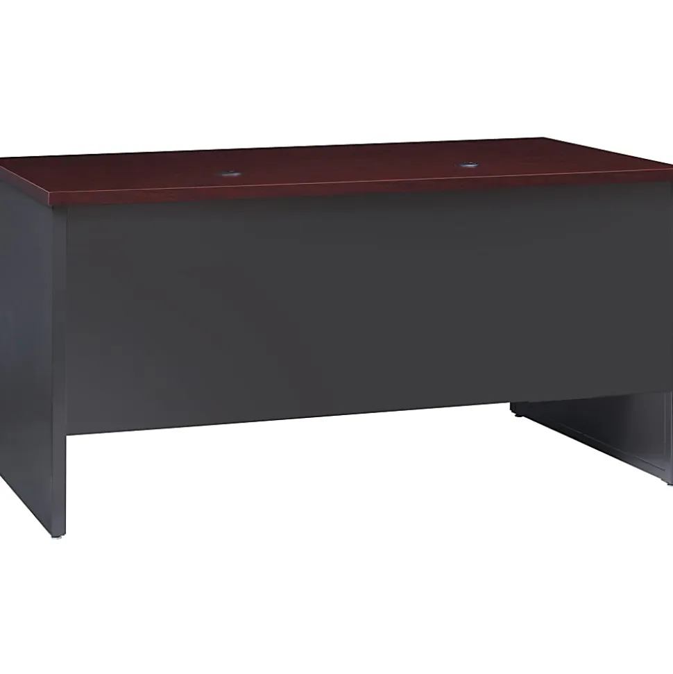 WorkPro® Modular 60"W x 30"D Double-Pedestal Computer Desk, Charcoal/Mahogany