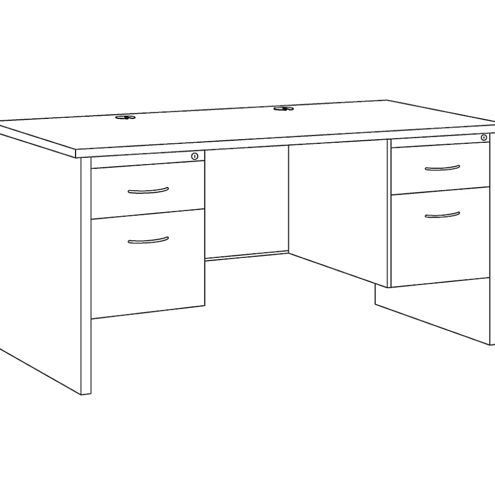 WorkPro® Modular 60"W x 30"D Double-Pedestal Computer Desk, Charcoal/Mahogany