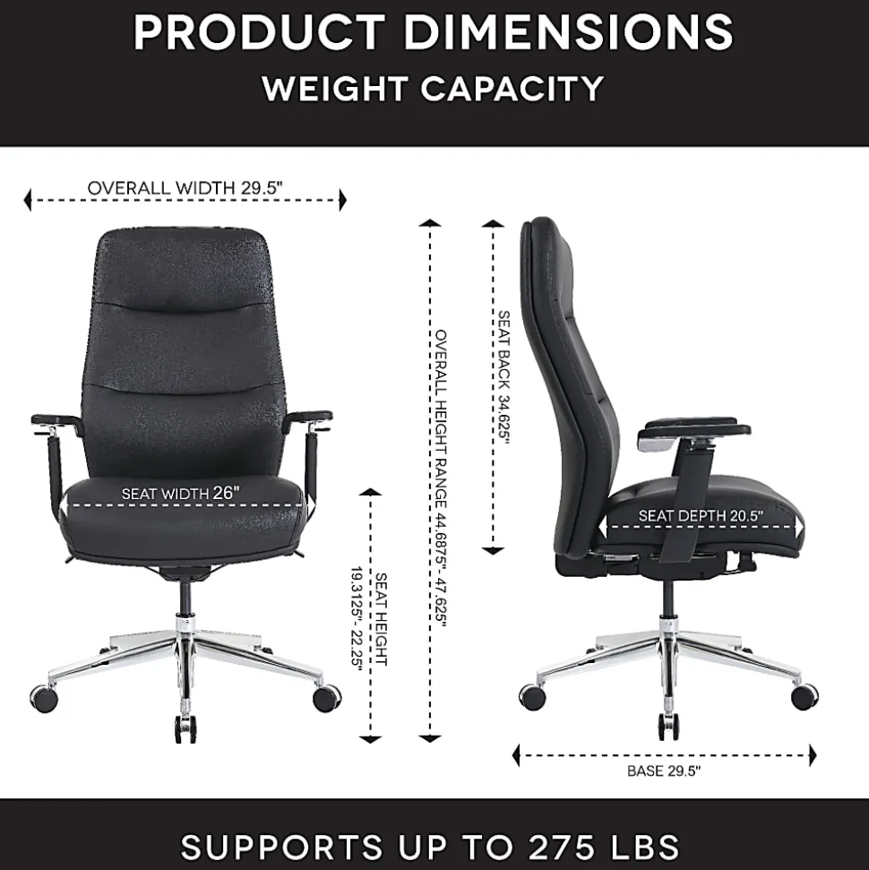 WorkPro® Momentum Ergonomic Vegan Leather High-Back Active Chair, Black/Chrome, BIFMA Compliant