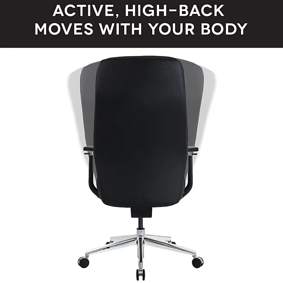 WorkPro® Momentum Ergonomic Vegan Leather High-Back Active Chair, Black/Chrome, BIFMA Compliant