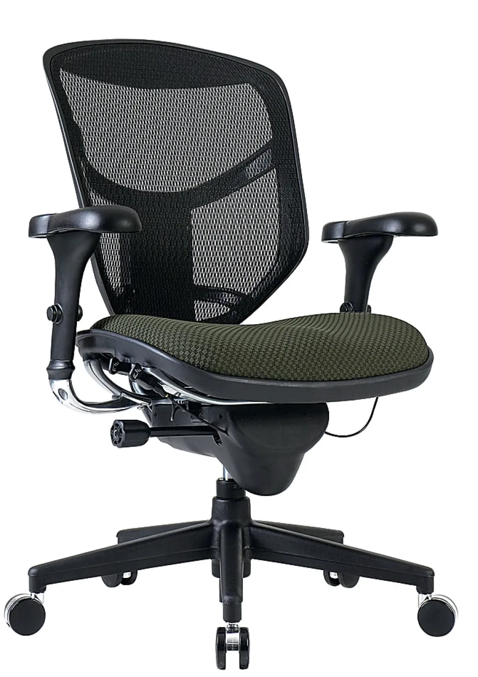 WorkPro® Quantum 9000 Series Ergonomic Mesh/Premium Fabric Mid-Back Chair, Black/Olive, BIFMA Compliant