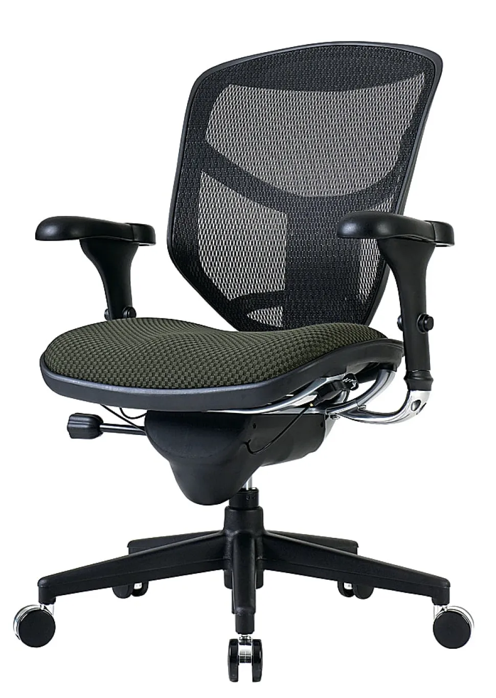 WorkPro® Quantum 9000 Series Ergonomic Mesh/Premium Fabric Mid-Back Chair, Black/Olive, BIFMA Compliant