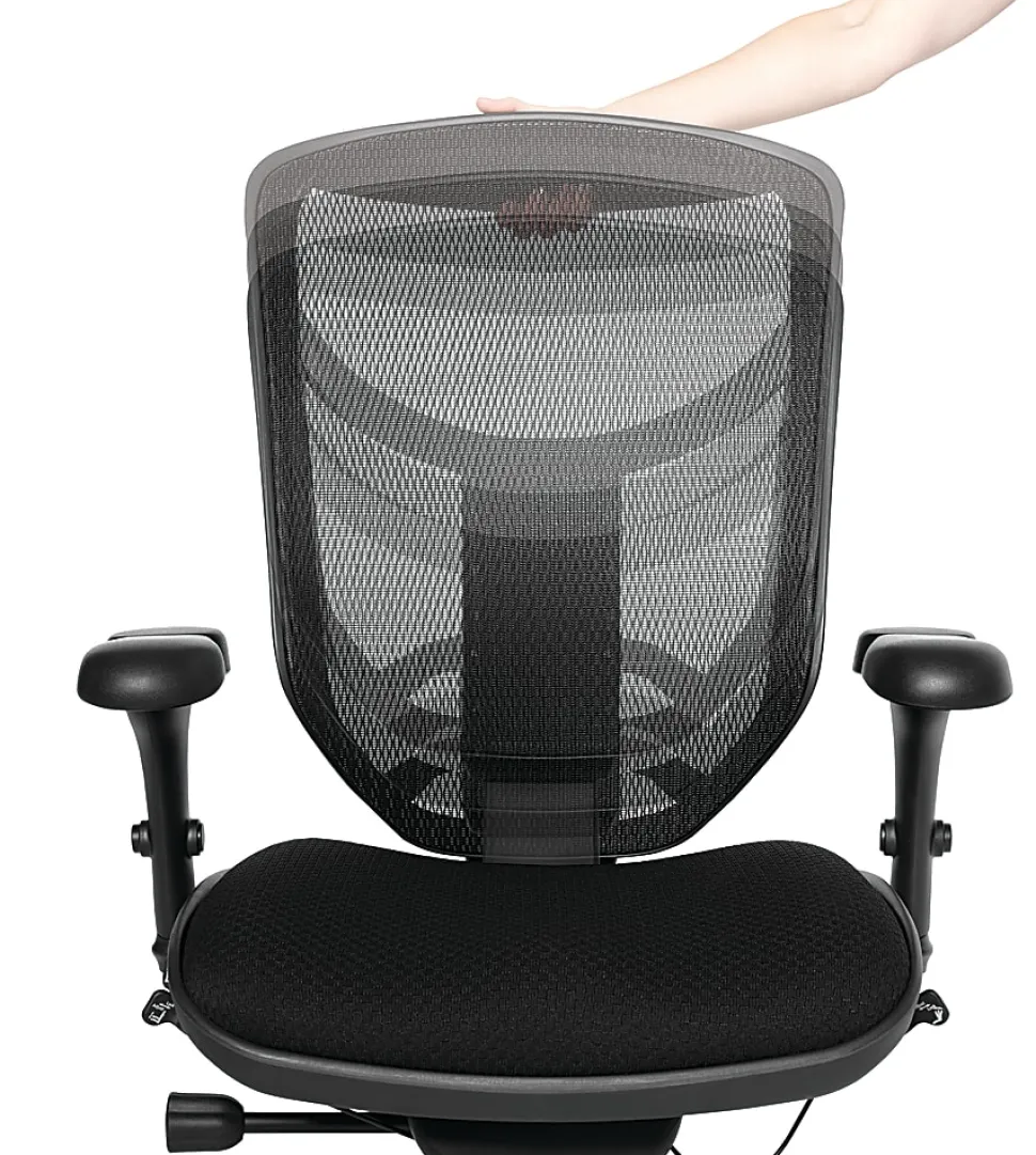 WorkPro® Quantum 9000 Series Ergonomic Mesh/Premium Fabric Adjustable-Back Chair, Black/Tangerine, BIFMA Compliant