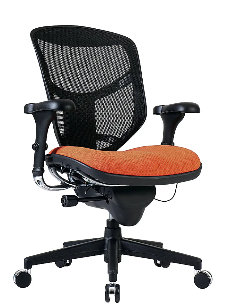 WorkPro® Quantum 9000 Series Ergonomic Mesh/Premium Fabric Adjustable-Back Chair, Black/Tangerine, BIFMA Compliant