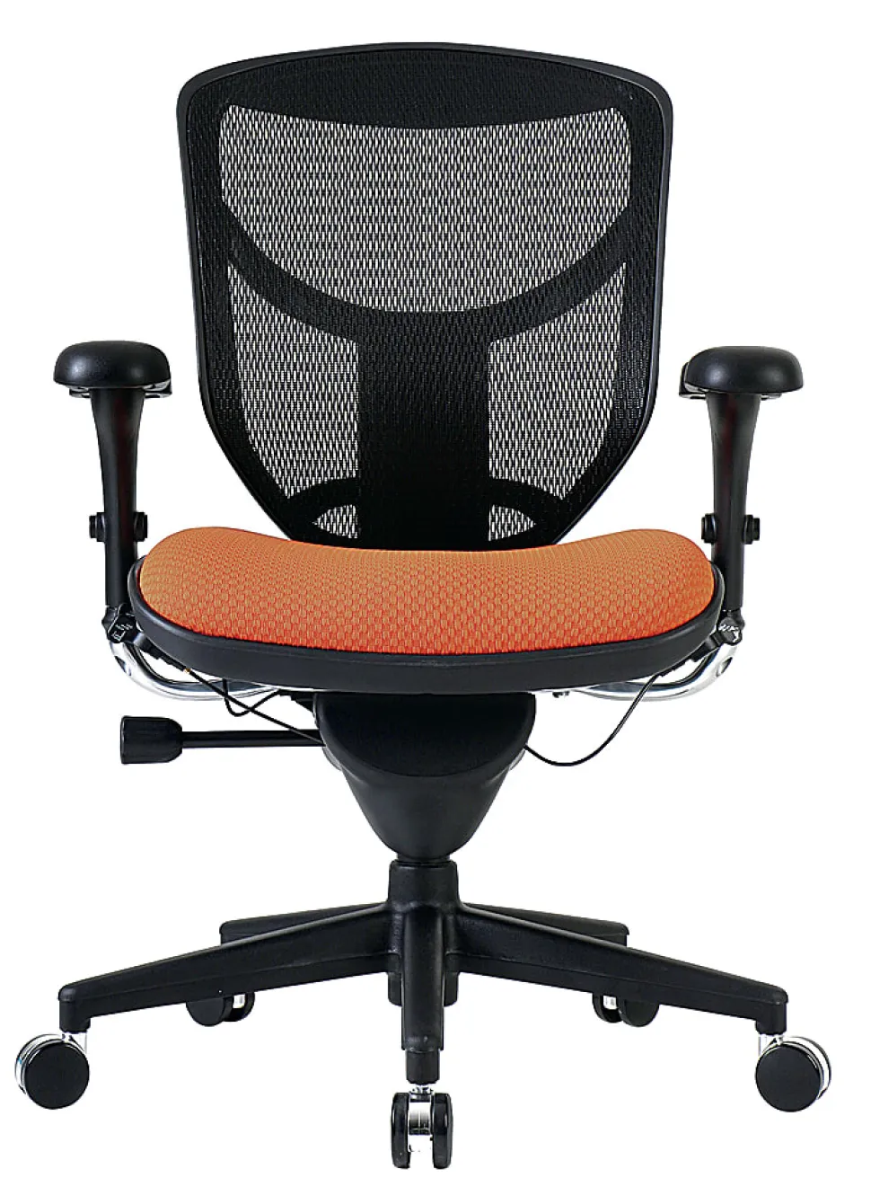 WorkPro® Quantum 9000 Series Ergonomic Mesh/Premium Fabric Adjustable-Back Chair, Black/Tangerine, BIFMA Compliant