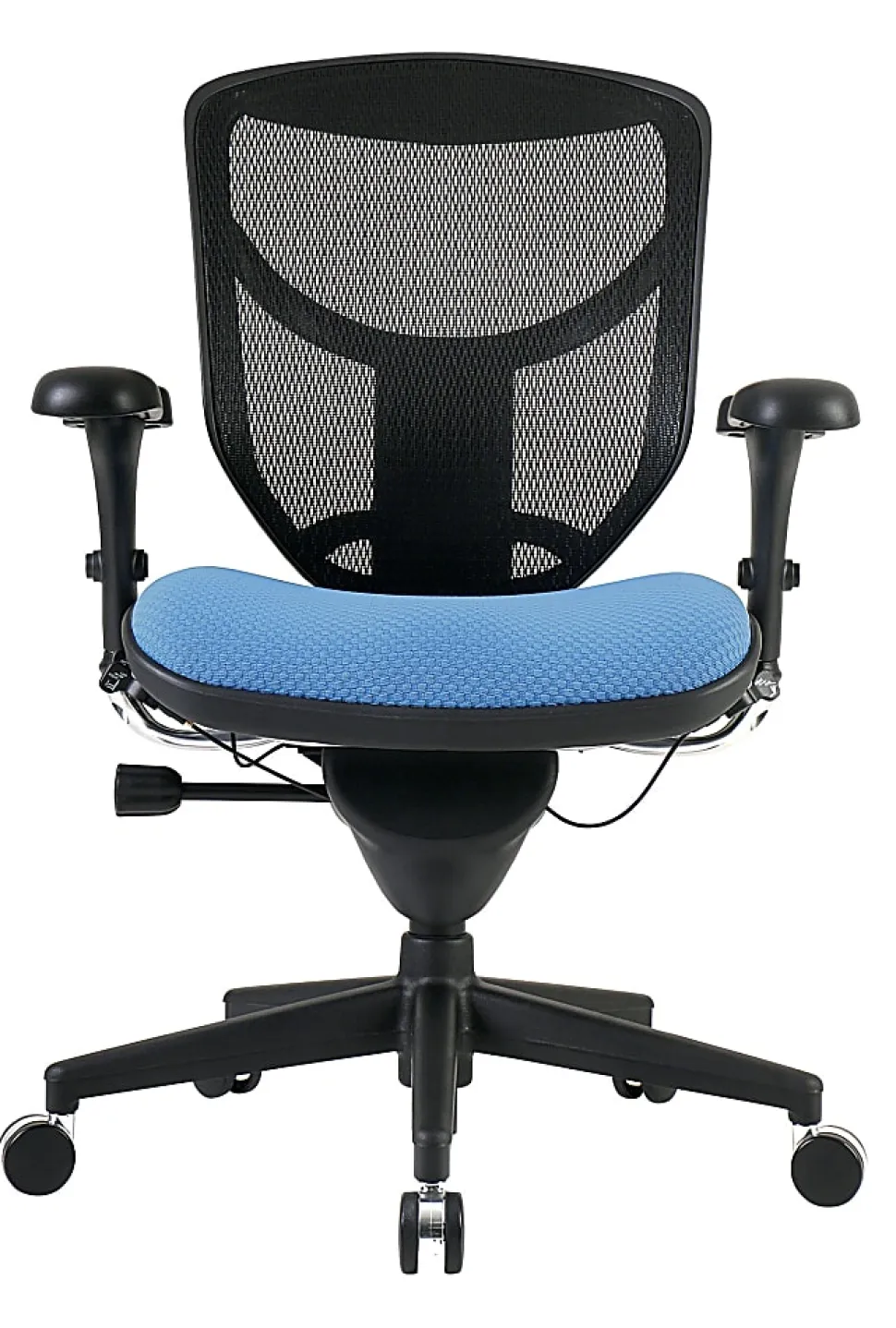WorkPro® Quantum 9000 Series Ergonomic Mesh/Premium Fabric Adjustable-Back Office Chair, Black/Sky, BIFMA Compliant