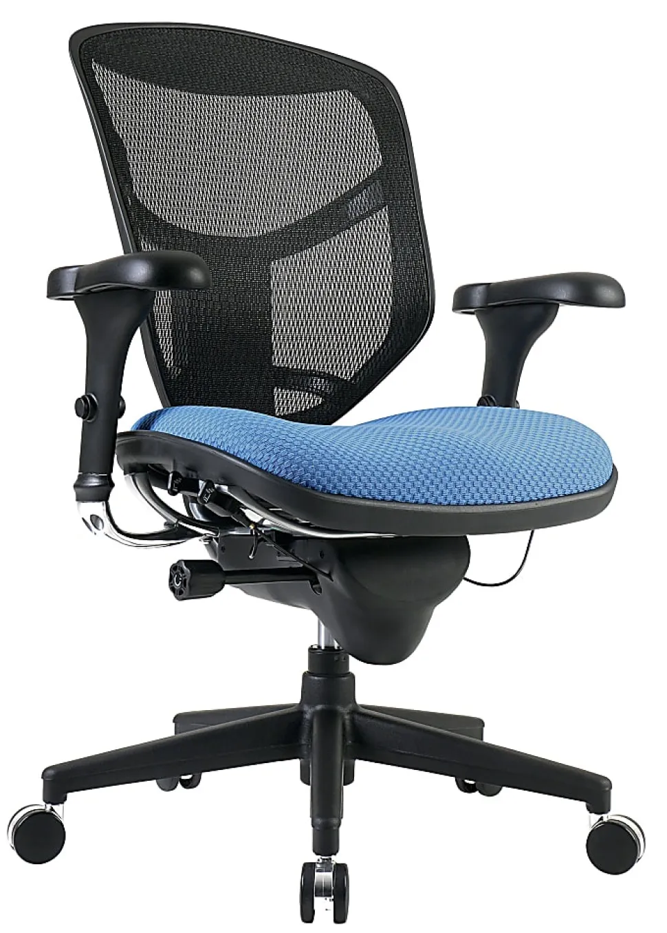 WorkPro® Quantum 9000 Series Ergonomic Mesh/Premium Fabric Adjustable-Back Office Chair, Black/Sky, BIFMA Compliant
