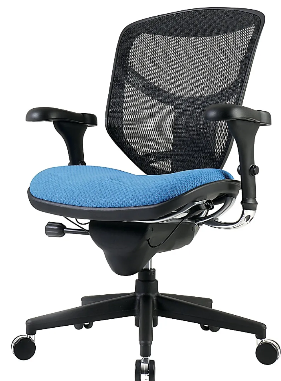 WorkPro® Quantum 9000 Series Ergonomic Mesh/Premium Fabric Adjustable-Back Office Chair, Black/Sky, BIFMA Compliant