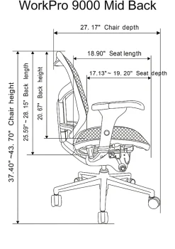 WorkPro® Quantum 9000 Series Ergonomic Mesh/Mesh Mid-Back Chair, Black/Gray, BIFMA Compliant