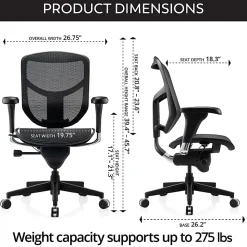 WorkPro® Quantum 9000 Series Ergonomic Mesh/Mesh Adjustable-Back Office Chair, Black/Black, BIFMA Compliant