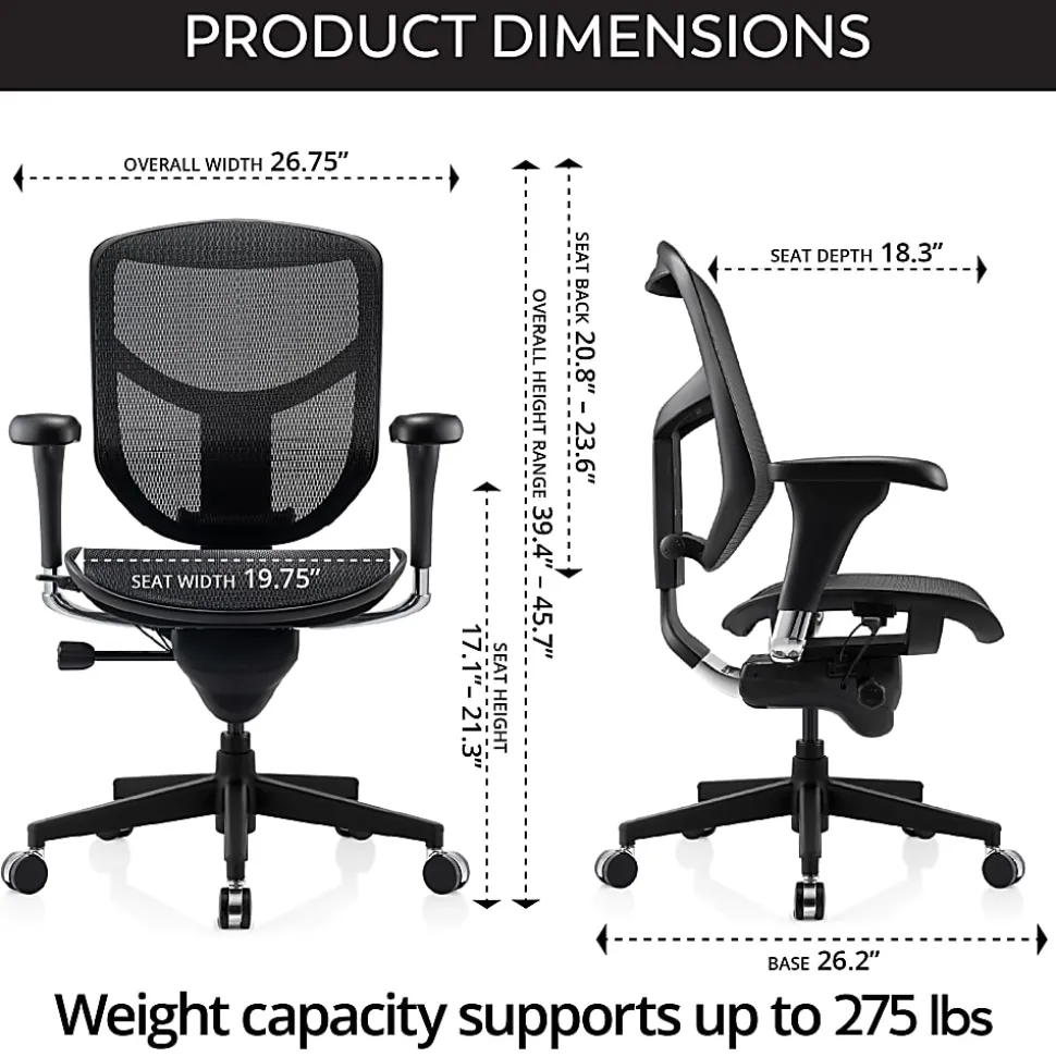 WorkPro® Quantum 9000 Series Ergonomic Mesh/Mesh Adjustable-Back Office Chair, Black/Black, BIFMA Compliant